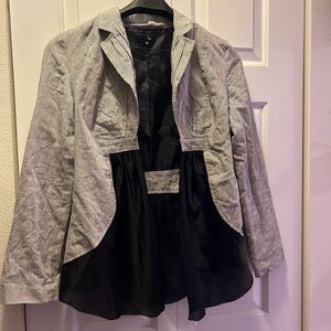 Striped shirt with black sheer flounce